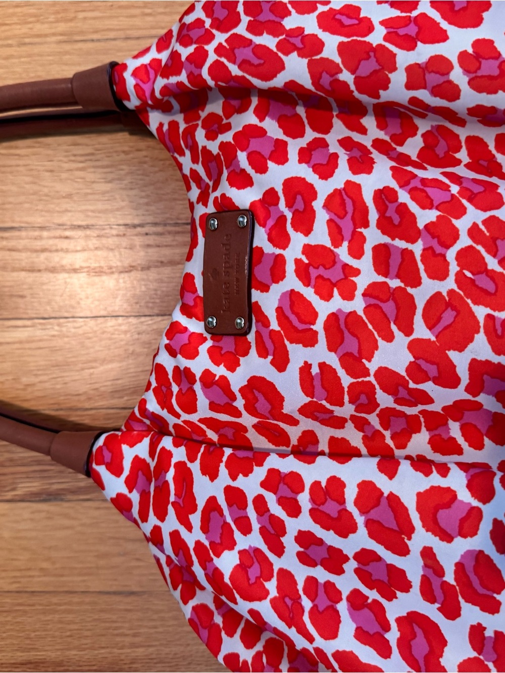 kate spade Orange & Pink Leopard Print Diaper Bag Tote with Leather Handles - Picture 2 of 5